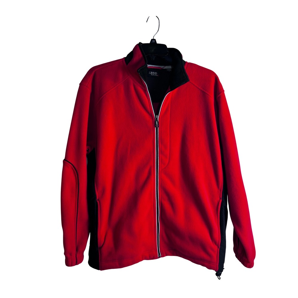 IZOD Perform-X Fleece Jacket Large Red Full Zip Colorblock Mens